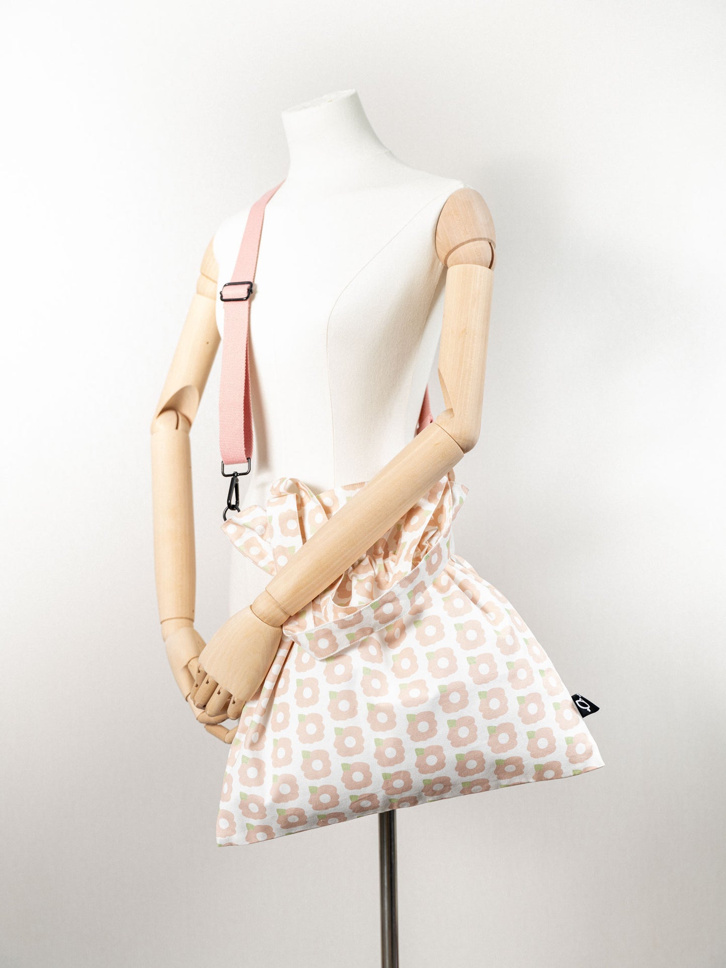 【heyhokiii】Black Apricot Flower Canvas Drawstring Bag: Edgy Elegance in Botanical Art