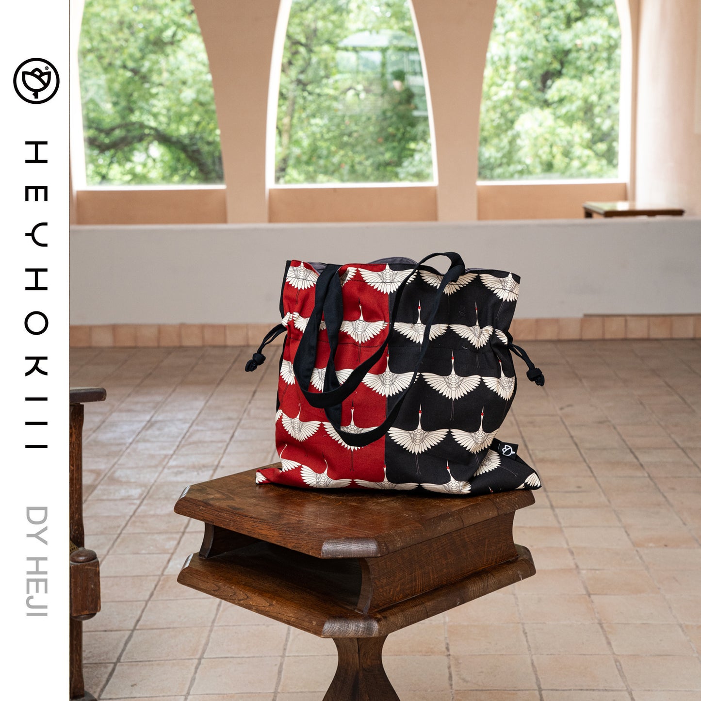 【heyhokiii】Black Crane Canvas Drawstring Bag: Timeless Chinese Symbolism in Sustainable Style