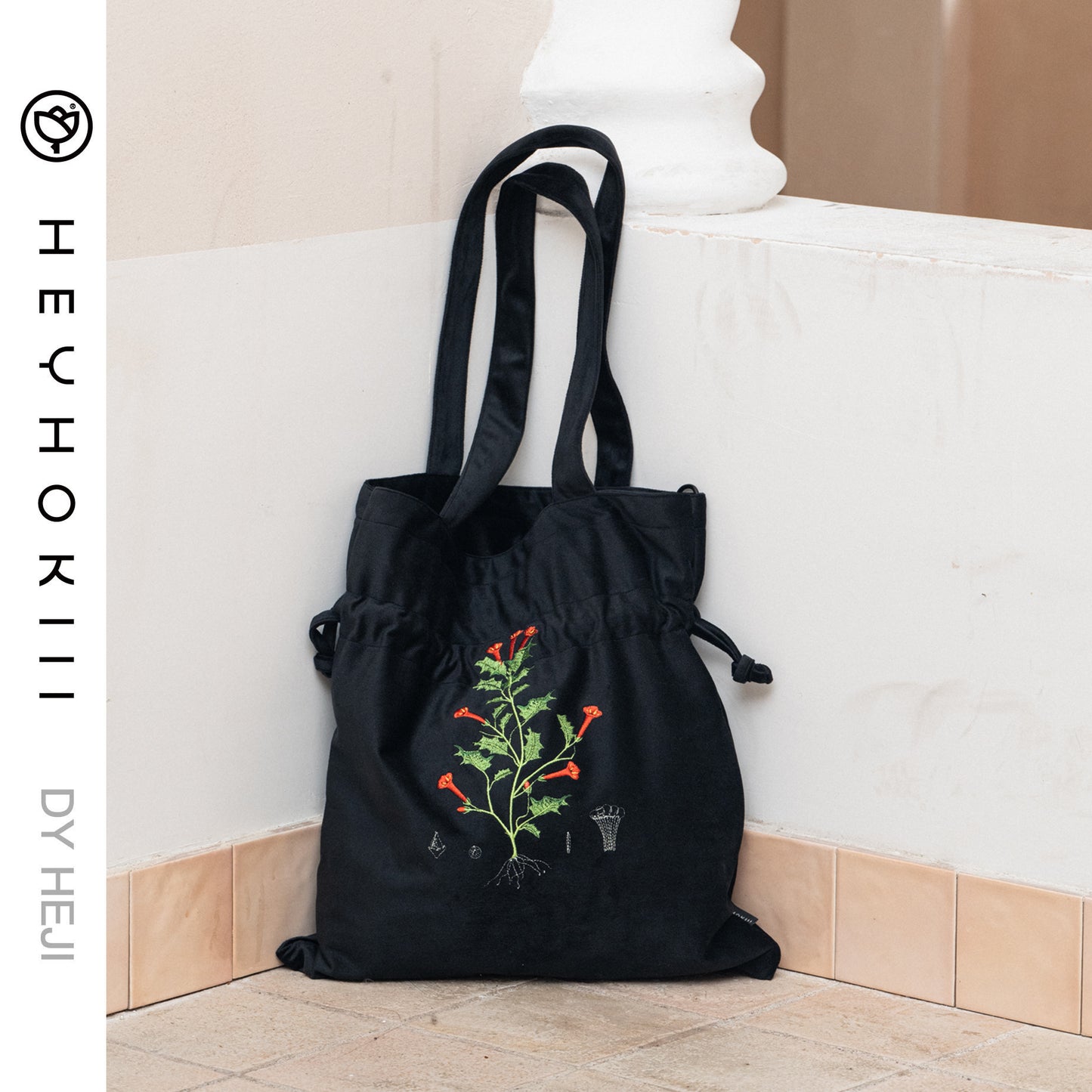 【heyhokiii】Machine-Embroidered Mandala Black Velvet Bag: Mystique in Every Stitch