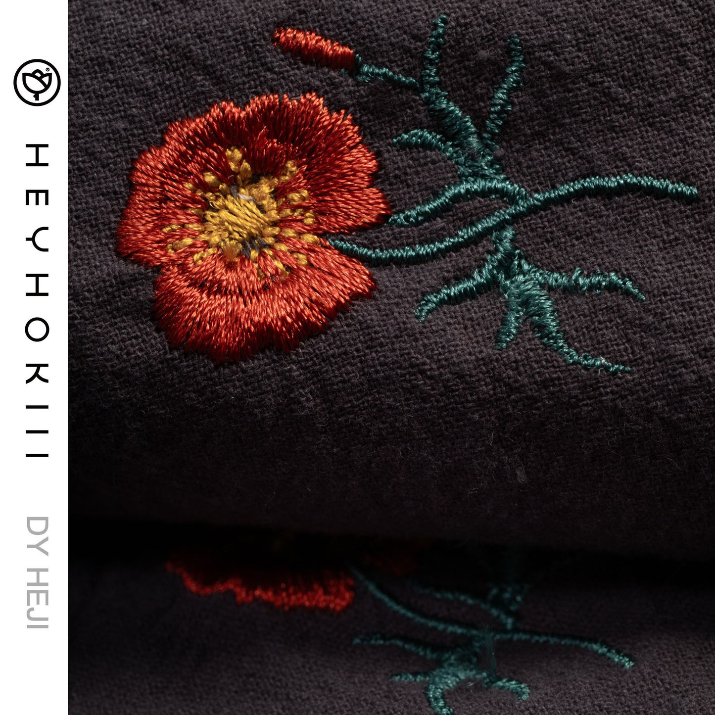 【heyhokiii】Machine - Embroidered Corn Poppy Cotton Drawstring Bag: A Blend of Precision and Practicality