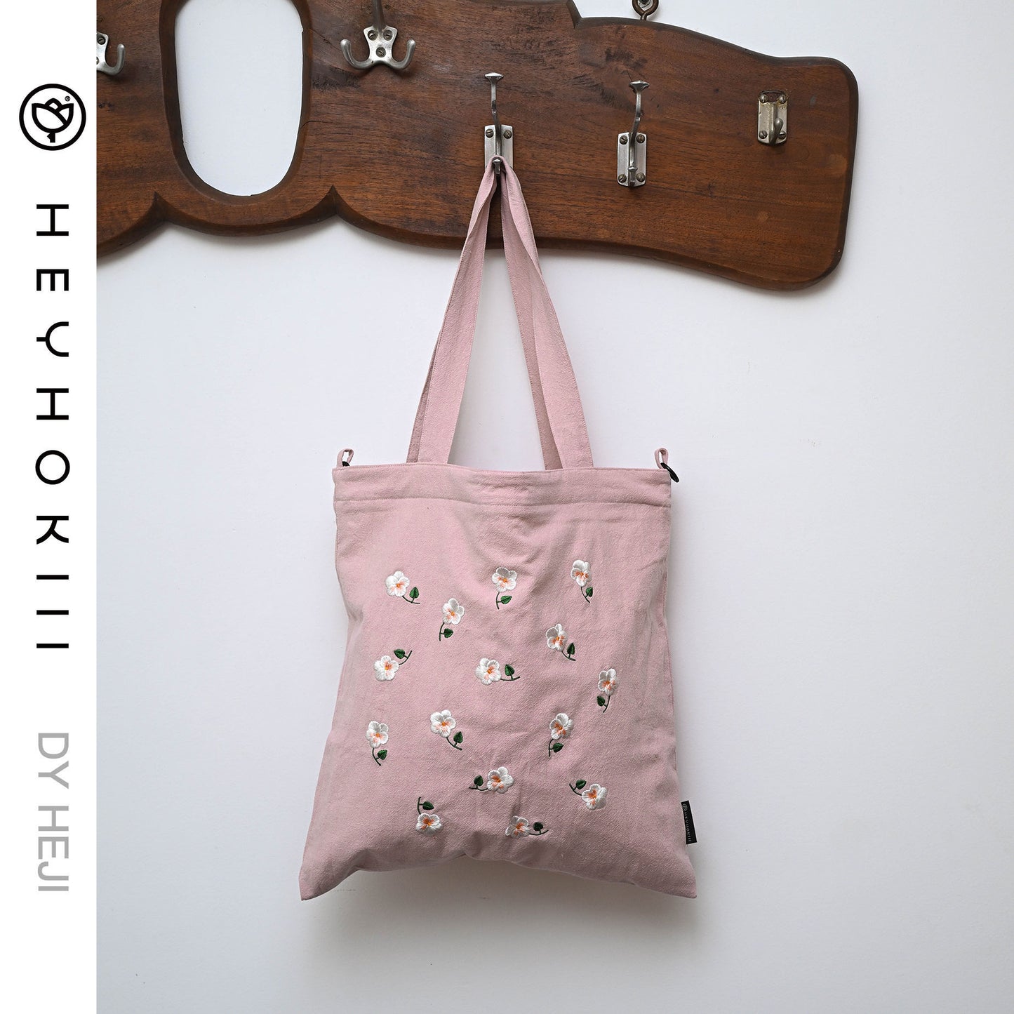 【heyhokiii】Machine-Embroidered Phalaenopsis Pink Cotton Drawstring Bag: Elegance in Every Petal