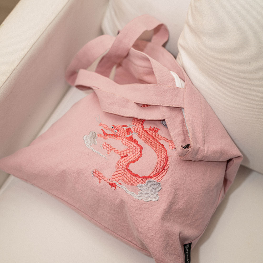 【heyhokiii】Loong Embroidery Cotton Cloth Bag with Zipper