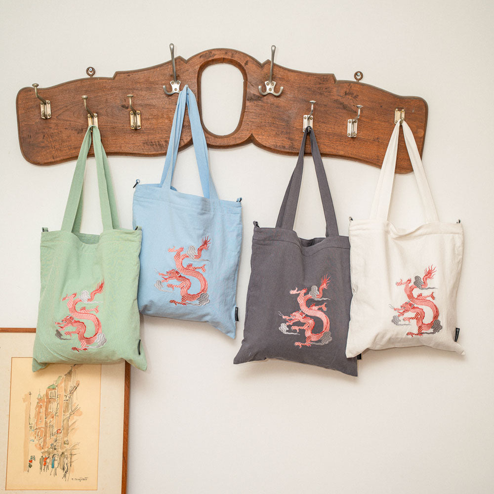 【heyhokiii】Loong Embroidery Cotton Cloth Bag with Zipper