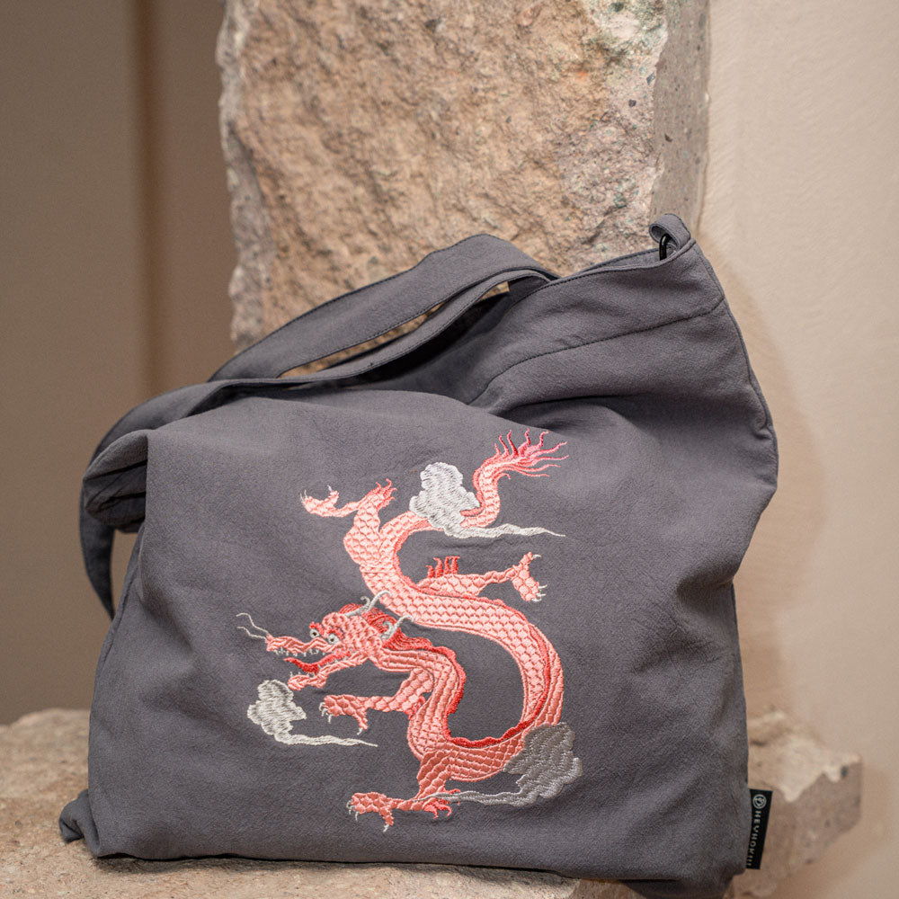 【heyhokiii】Loong Embroidery Cotton Cloth Bag with Zipper