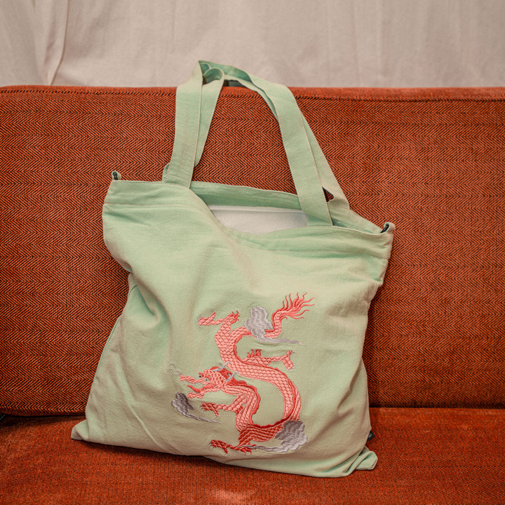 【heyhokiii】Loong Embroidery Cotton Cloth Bag with Zipper