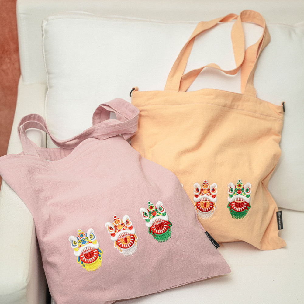 【heyhokiii】Unveiling the Power of Chinese Lion Dance Culture: Embroidered Lion Dance Cotton Bag
