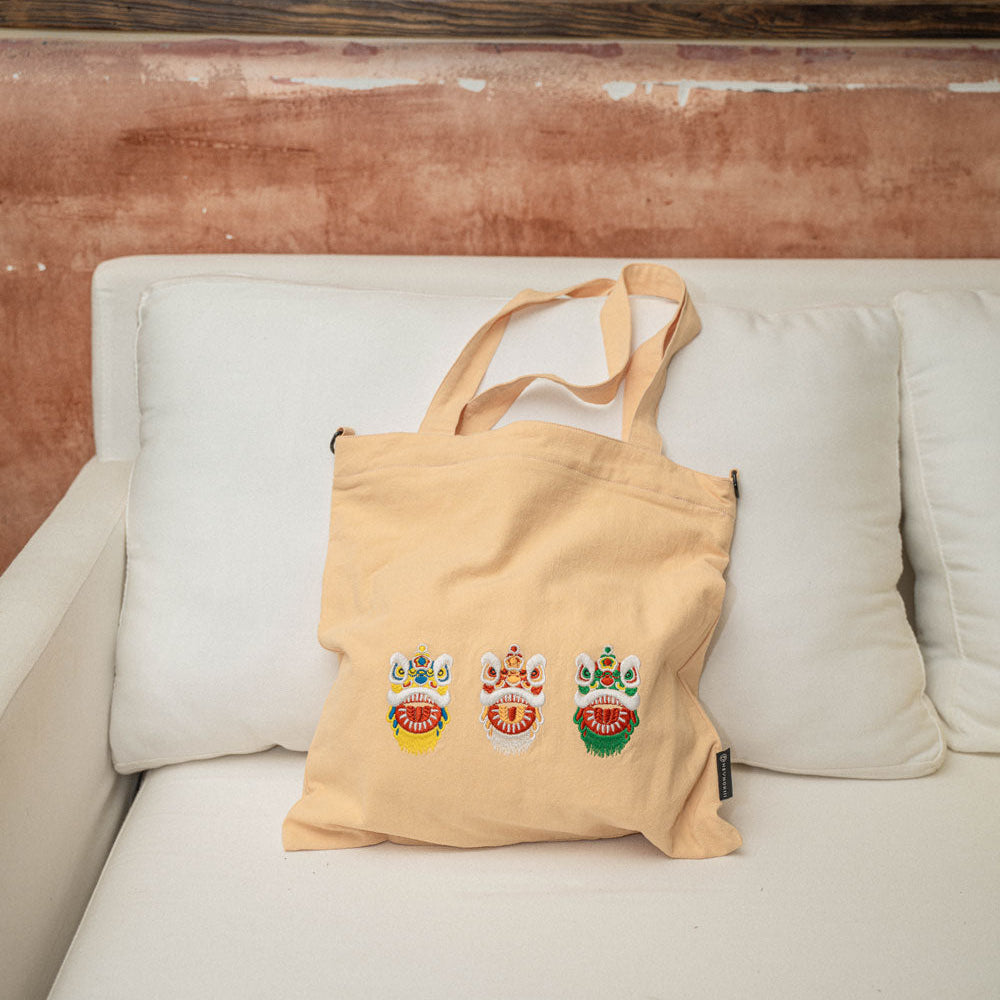 【heyhokiii】Unveiling the Power of Chinese Lion Dance Culture: Embroidered Lion Dance Cotton Bag