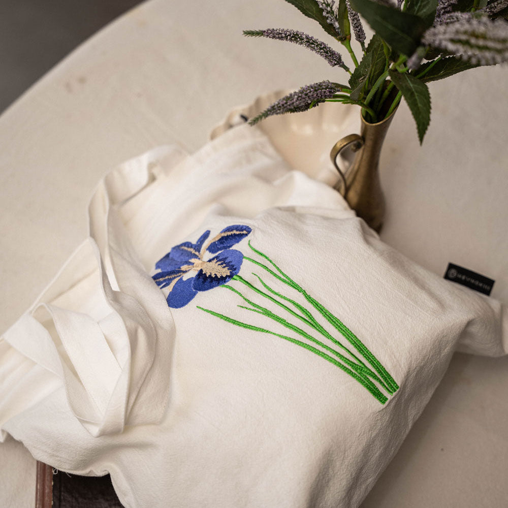 【heyhokiii】Embroidered Phalaenopsis Cotton Tote Bag | Imitation Suzhou Embroidery | Zipper Closure & Dual-Carry Design