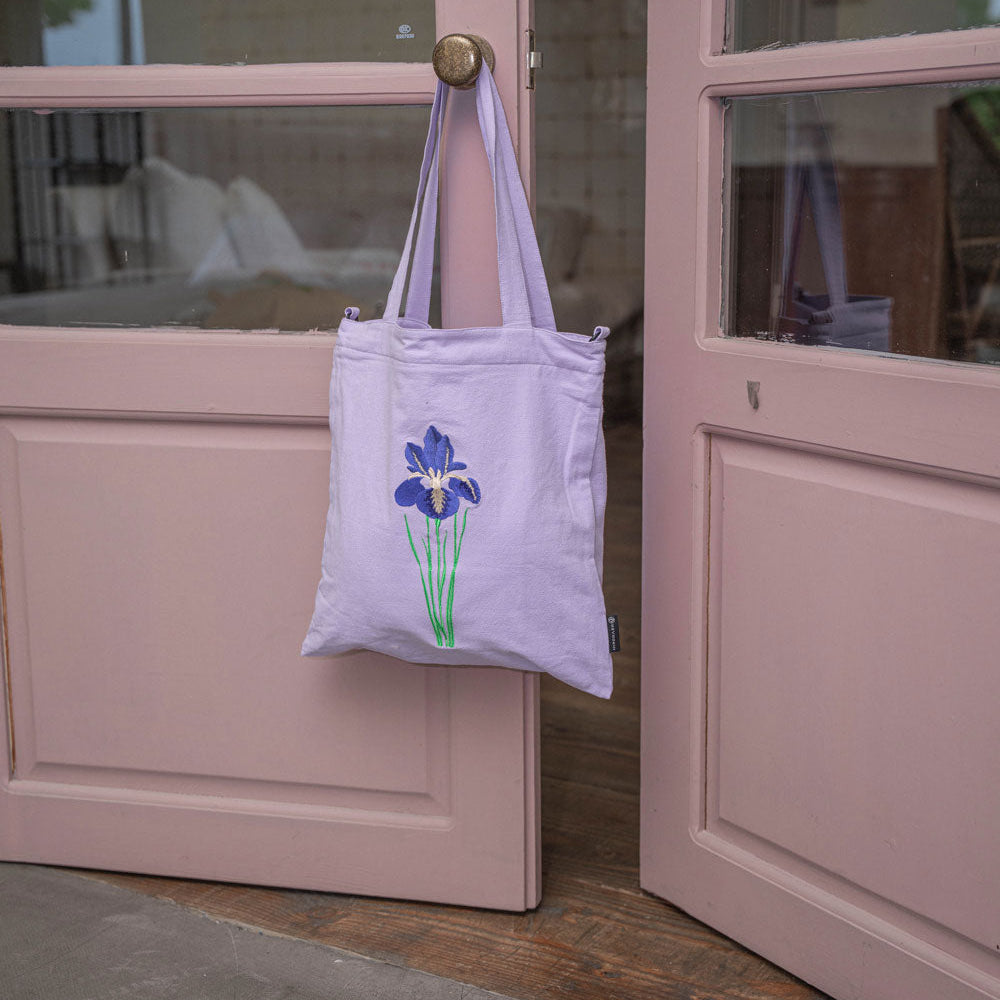 【heyhokiii】Embroidered Phalaenopsis Cotton Tote Bag | Imitation Suzhou Embroidery | Zipper Closure & Dual-Carry Design
