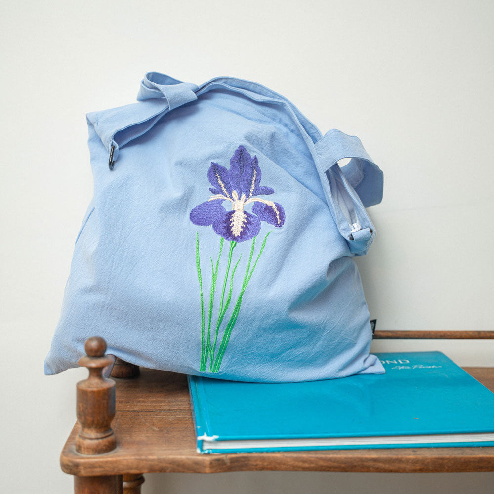 【heyhokiii】Embroidered Phalaenopsis Cotton Tote Bag | Imitation Suzhou Embroidery | Zipper Closure & Dual-Carry Design