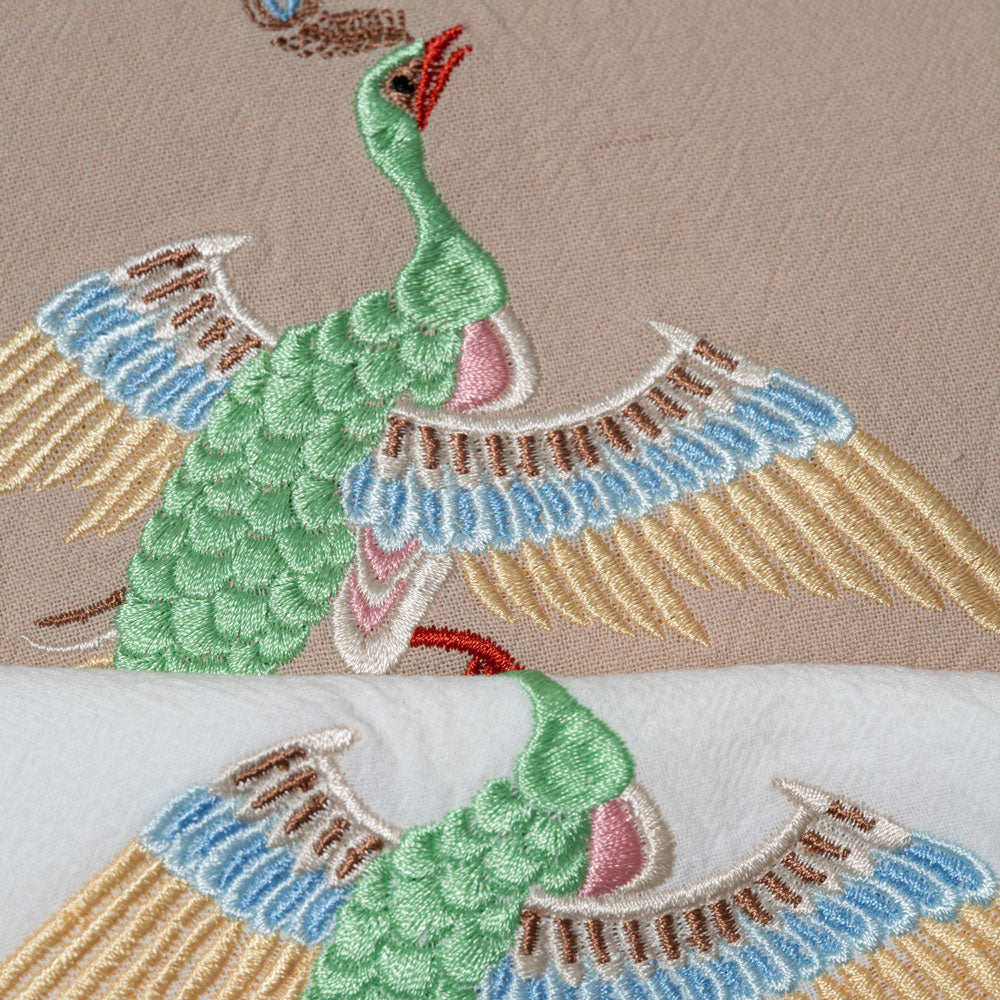 【heyhokiii】Chinese Traditional Peacock Embroidery Cotton Bag | Full Cotton Tote with Zipper & Organizer Pockets | Symbol of Auspiciousness