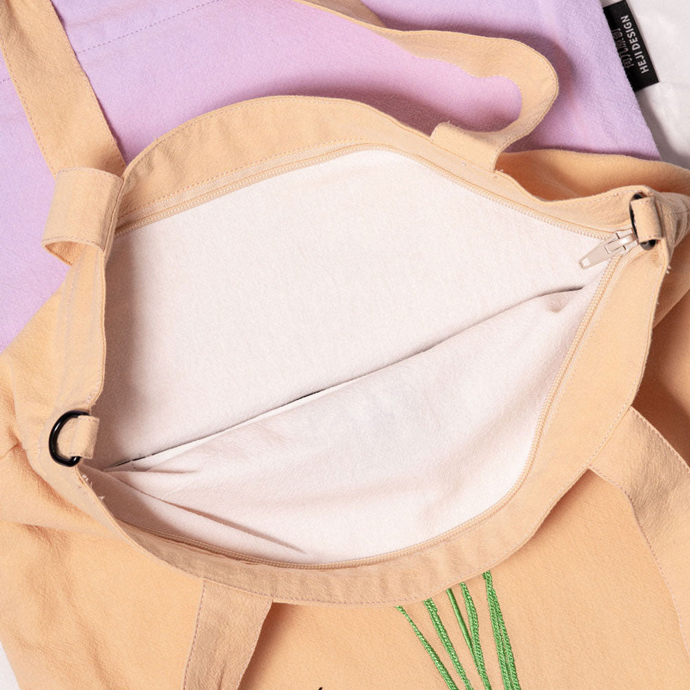 【heyhokiii】Embroidered Phalaenopsis Cotton Tote Bag | Imitation Suzhou Embroidery | Zipper Closure & Dual-Carry Design