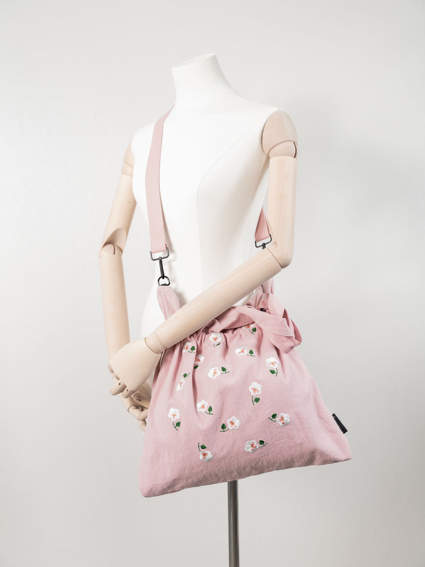 【heyhokiii】Machine-Embroidered Phalaenopsis Pink Cotton Drawstring Bag: Elegance in Every Petal