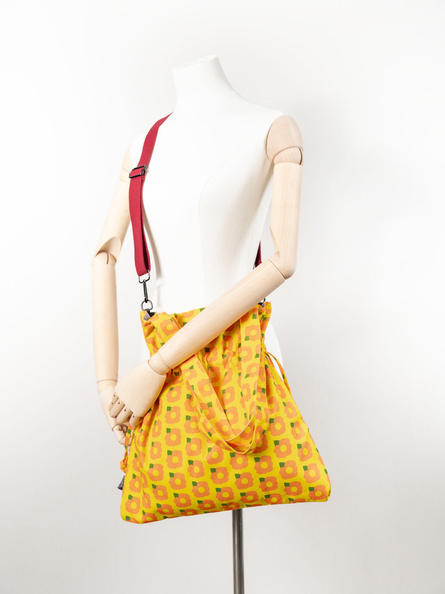 【heyhokiii】Black Apricot Flower Canvas Drawstring Bag: Edgy Elegance in Botanical Art