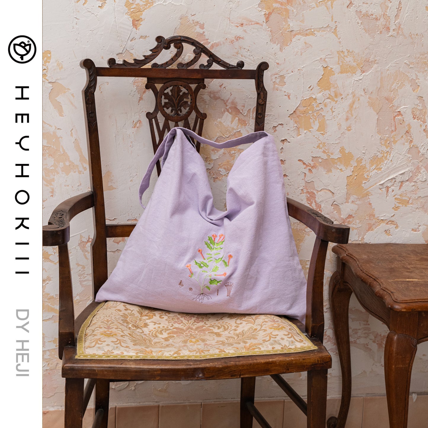 【heyhokiii】Machine-Embroidered Mandala Purple Cotton Crossbody Bag: Mystical Elegance in Every Stitch