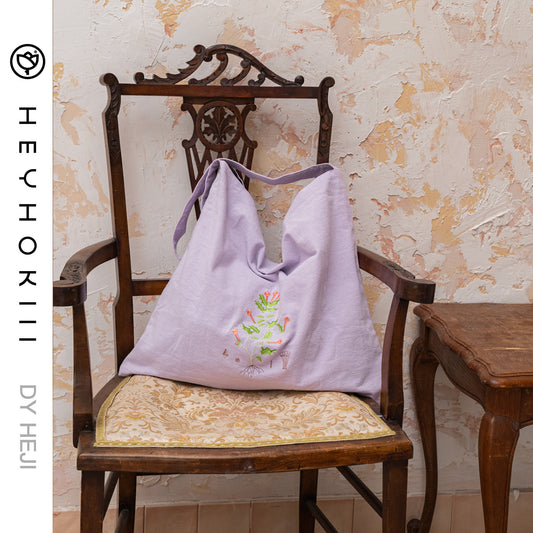 【heyhokiii】Machine-Embroidered Mandala Purple Cotton Crossbody Bag: Mystical Elegance in Every Stitch