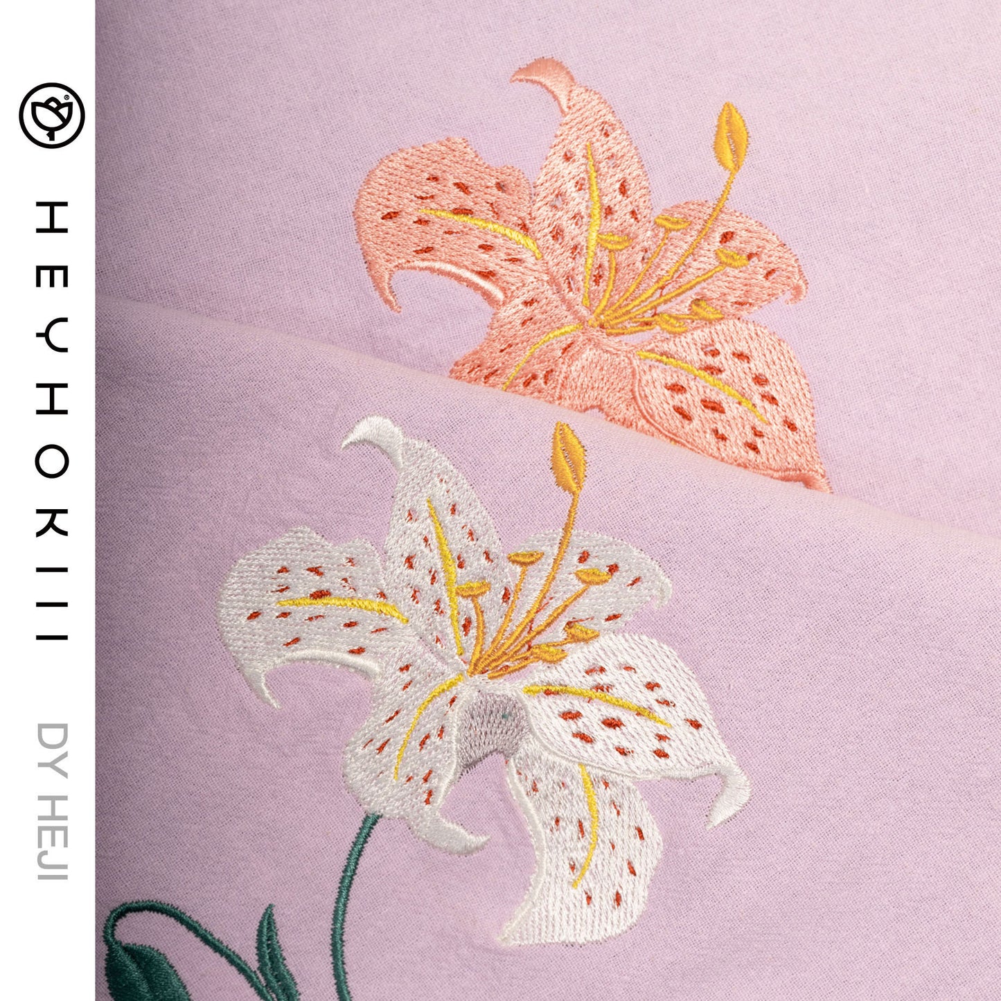 【heyhokiii】Machine-Embroidered Lily Cotton Drawstring Bag: Timeless Elegance in White or Pink