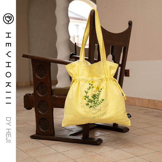 【heyhokiii】Machine-Embroidered Yellow Lily of the Valley Cotton Drawstring Bag: Sunshine in Every Stitch