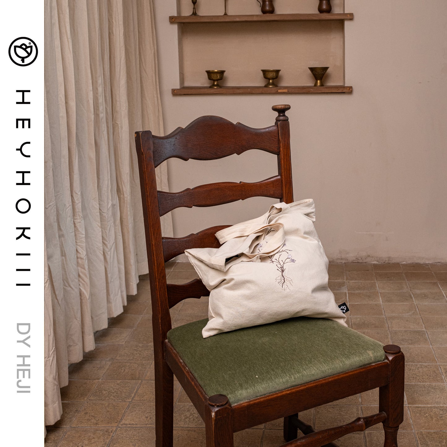 【heyhokiii】Machine-Embroidered Magnolia Cotton Drawstring Bag: Timeless Elegance in Every Stitch