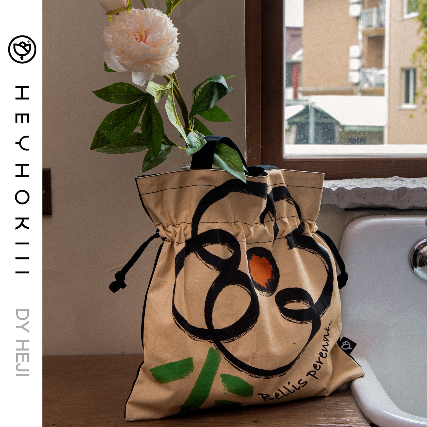 【heyhokiii】Chinese Ink Wash Floral Canvas Bag: Timeless Artistry in Every Stroke