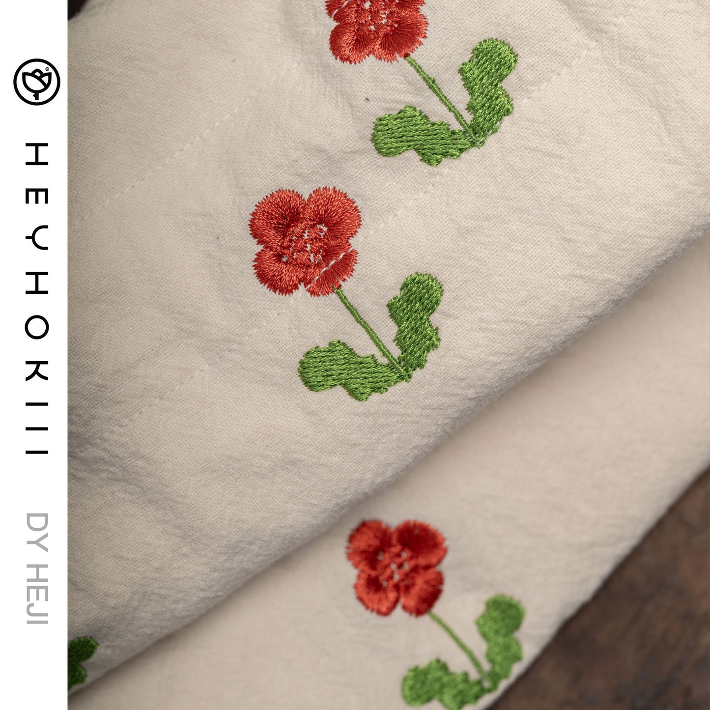 【heyhokiii】Machine-Embroidered Small Red Flower Cotton Drawstring Bag: A Pop of Vibrant Charm