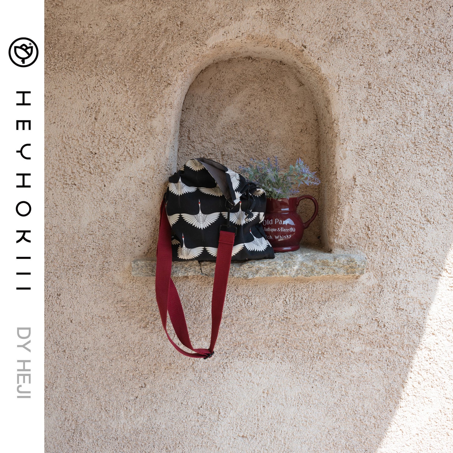 【heyhokiii】Black Crane Canvas Drawstring Bag: Timeless Chinese Symbolism in Sustainable Style