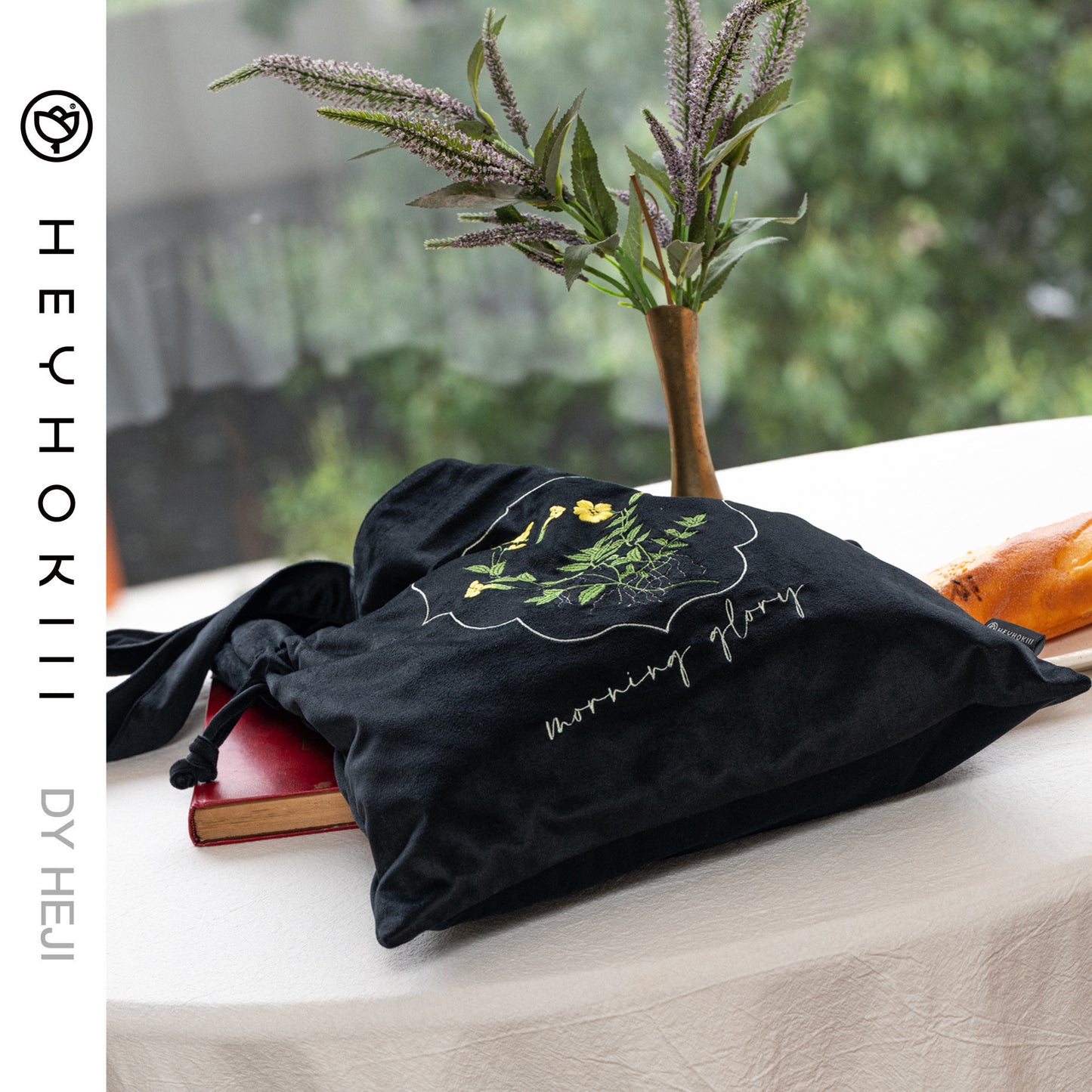 【heyhokiii】Machine-Embroidered Yellow Lily of the Valley Black Velvet Bag: A Symphony of Elegance and Mystique