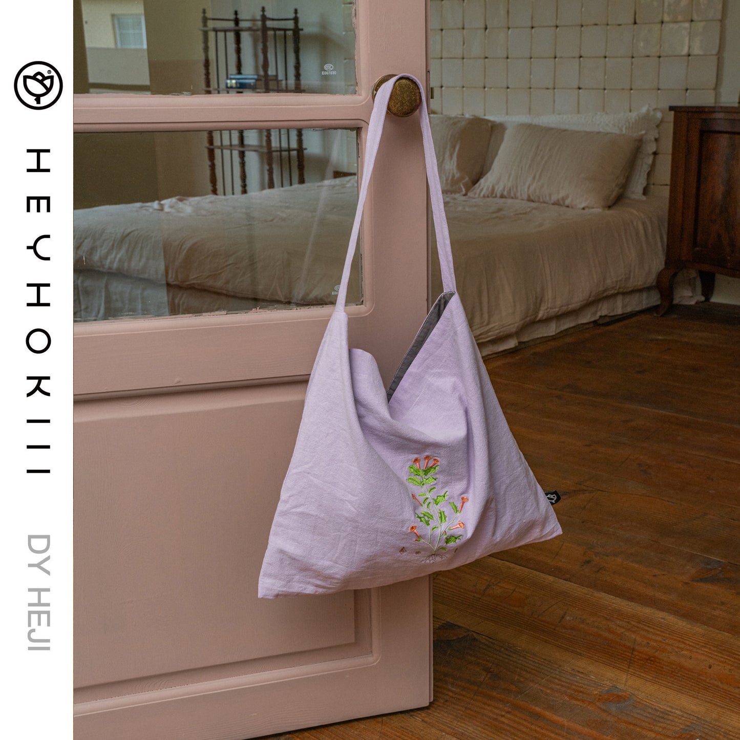 【heyhokiii】Machine-Embroidered Mandala Purple Cotton Crossbody Bag: Mystical Elegance in Every Stitch