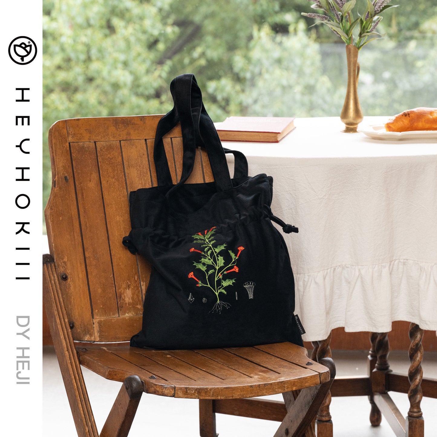 【heyhokiii】Machine-Embroidered Mandala Black Velvet Bag: Mystique in Every Stitch